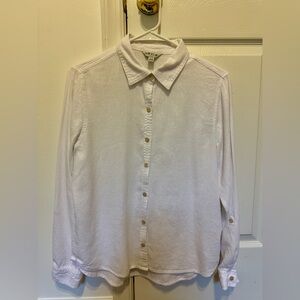 Orvis White Linen Blend Button Up Shirt Roll Up Long Sleeve Women’s Size Small